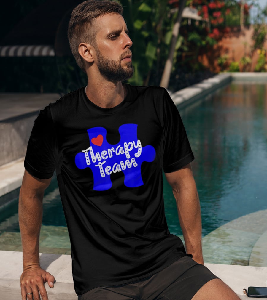 Therapy Team Blue Puzzle Heart Autism Awareness T-Shirt