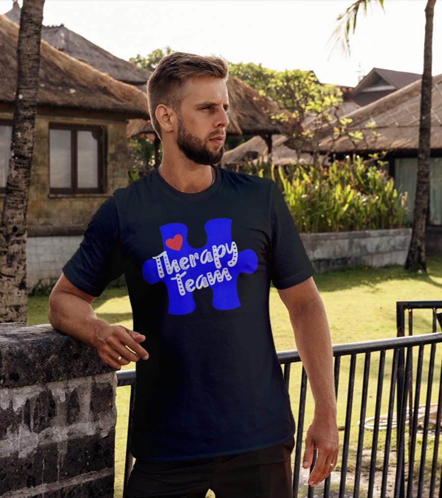 Therapy Team Blue Puzzle Heart Autism Awareness T-Shirt