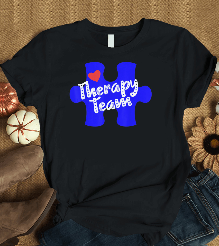Therapy Team Blue Puzzle Heart Autism Awareness T-Shirt