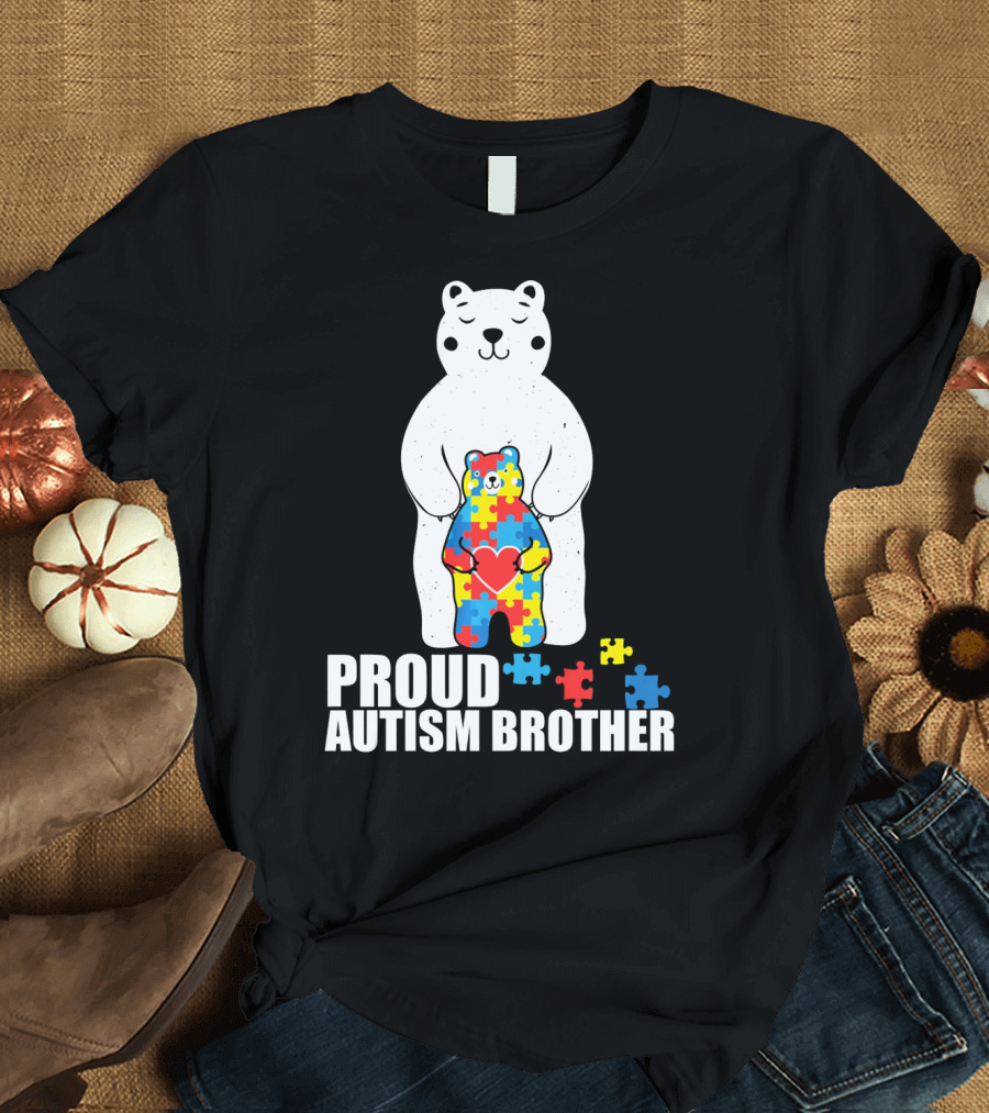 Proud Autism Brother Puzzle Bear Heart T-Shirt