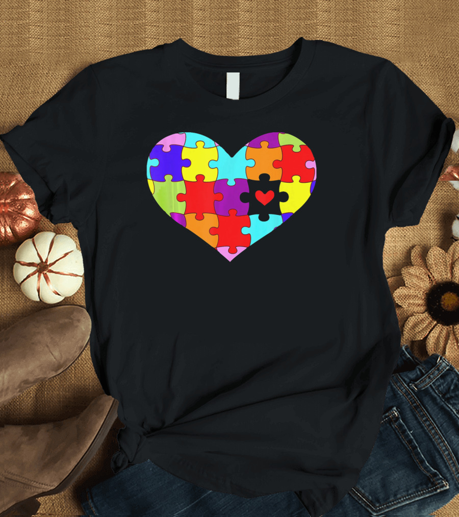 Autism Awareness Heart Puzzle Pieces Colorful T-Shirt