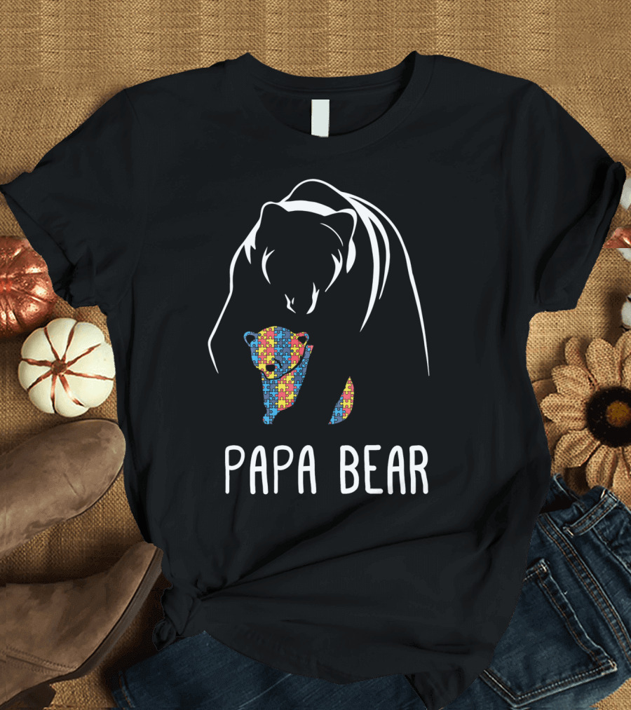 Papa Bear Autism Awareness Puzzle T-Shirt