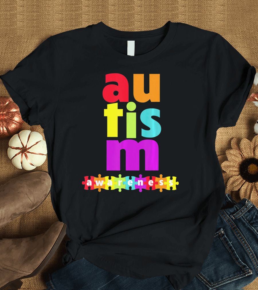 Autism Awareness Rainbow Puzzle Piece Autism Awareness T-Shirt