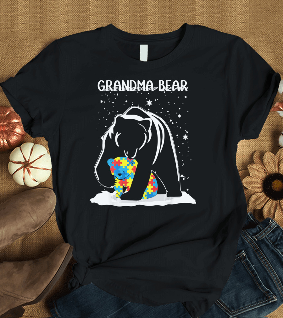 Grandma Bear with Puzzle Piece Bear for Autism Awareness T-Shirt
