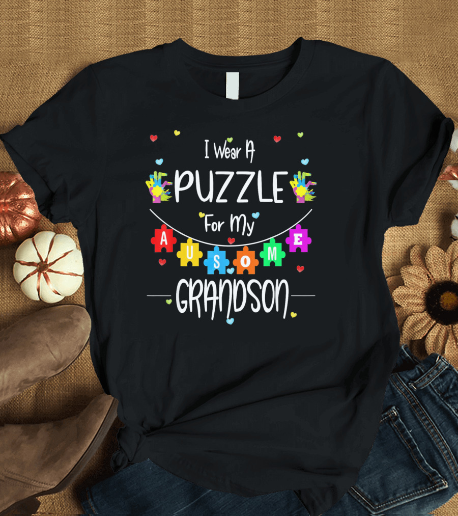 I Wear A Puzzle For My Ausome Grandson T-Shirt