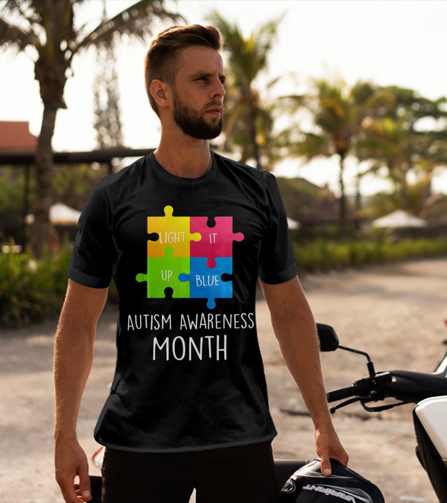 Light It Up Blue Autism Awareness Month Puzzle Piece T-Shirt