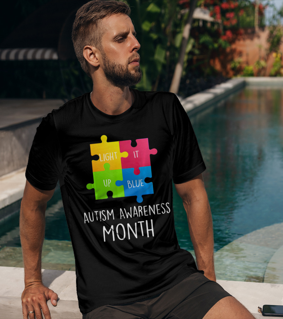 Light It Up Blue Autism Awareness Month Puzzle Piece T-Shirt