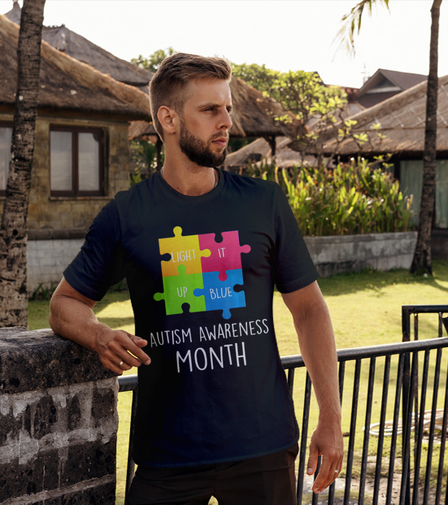 Light It Up Blue Autism Awareness Month Puzzle Piece T-Shirt