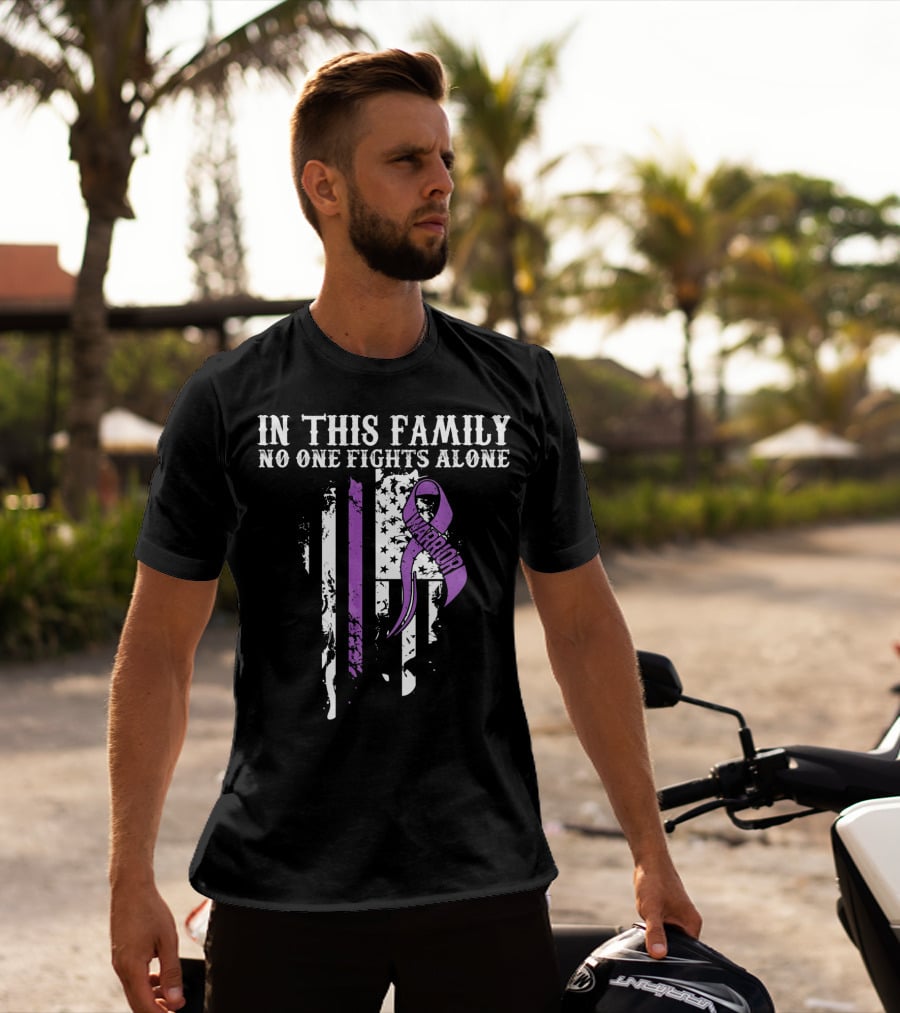 In This Family No One Fights Alone Warrior Epilepsy Awareness T-Shirt