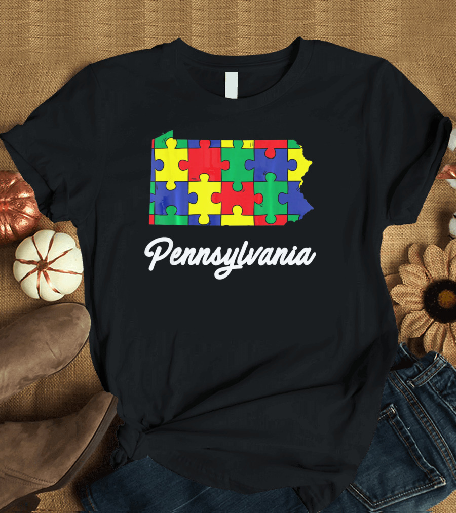 Pennsylvania Autism Puzzle Map Awareness T-Shirt