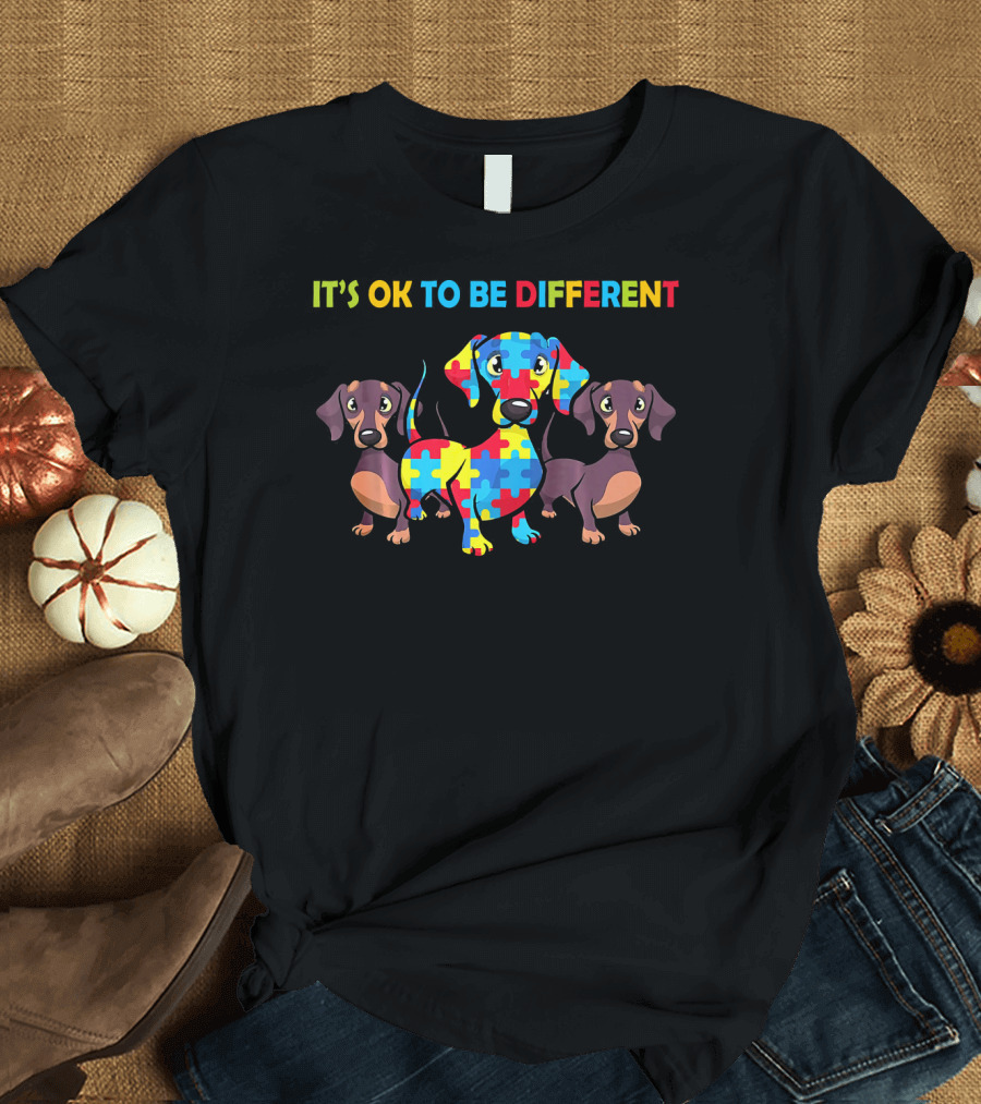 It's OK To Be Different Dachshund Puzzle Autism T-Shirt