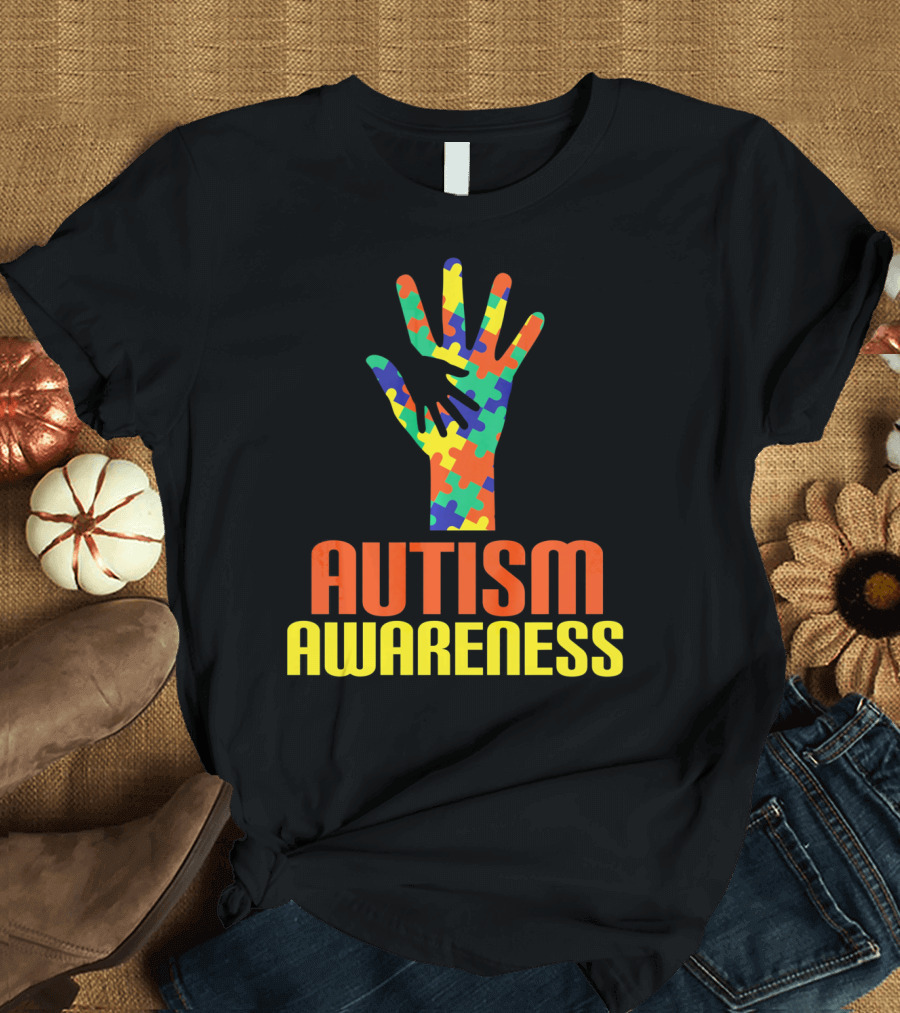 AUTISM AWARENESS Support Autism Speaks Puzzle Piece Hand T-Shirt