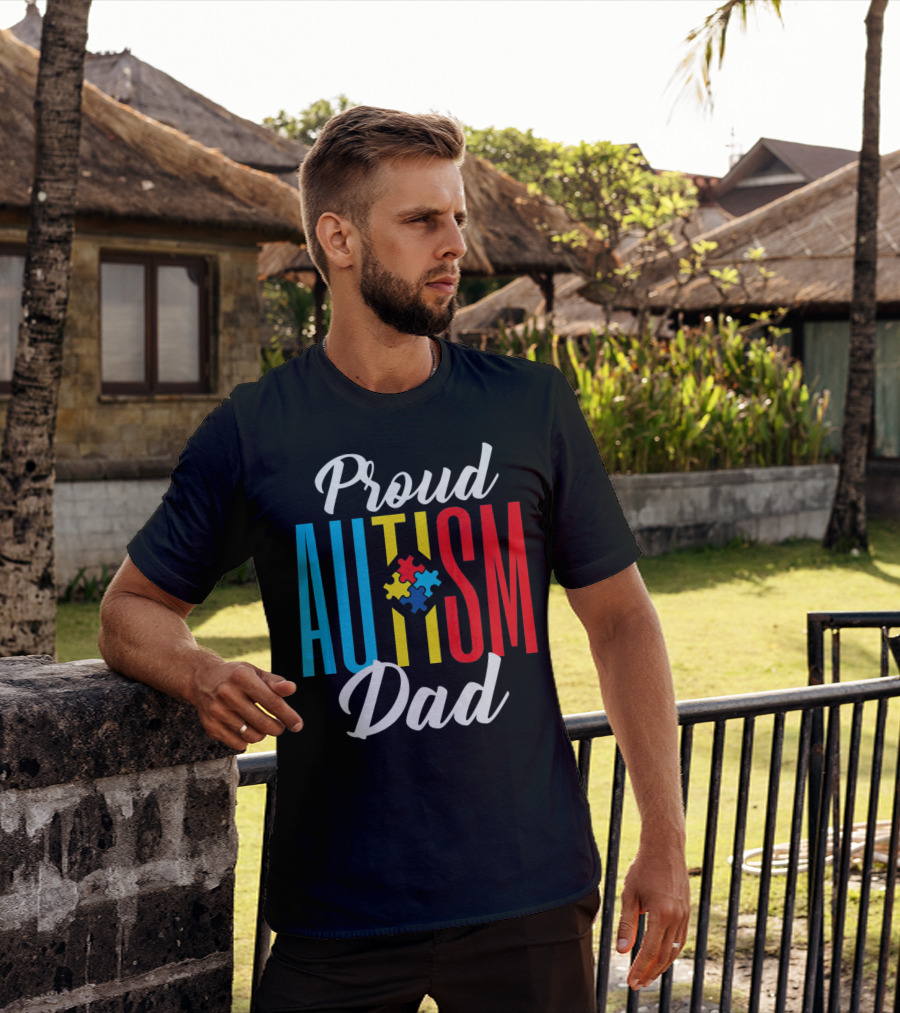 Proud Autism Dad Puzzle Piece Awareness Support T-Shirt