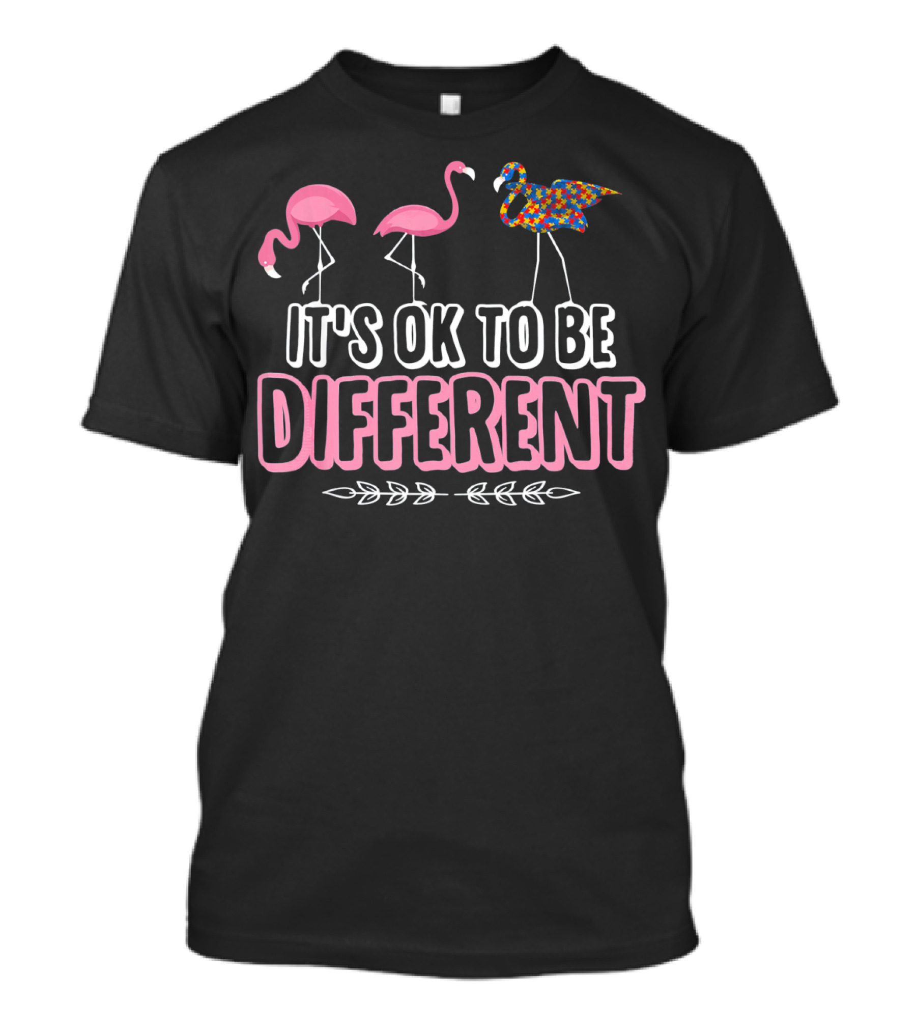 It's OK To Be Different Flamingo Autism Puzzle Pieces T-Shirt