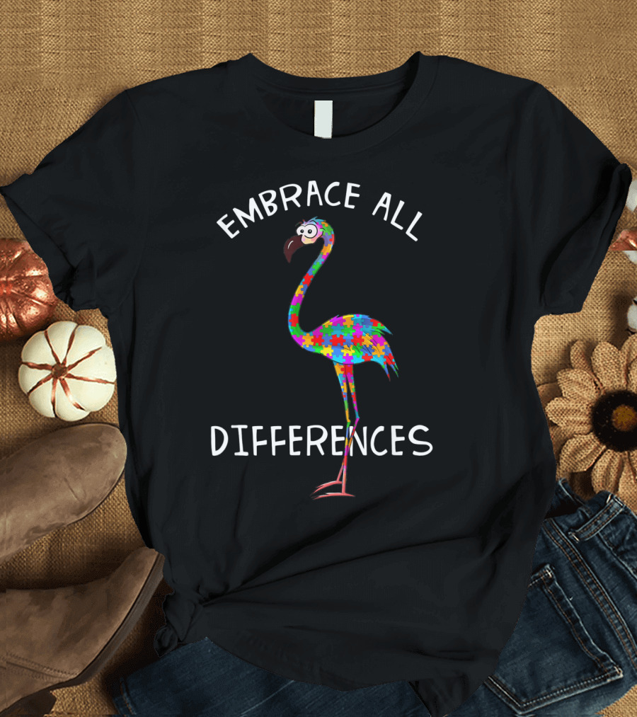 Embrace All Differences Puzzle Flamingo T-Shirt