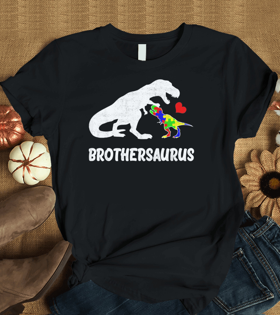 Brothersaurus Strong Dinosaur Autism Heart Puzzle T-Shirt