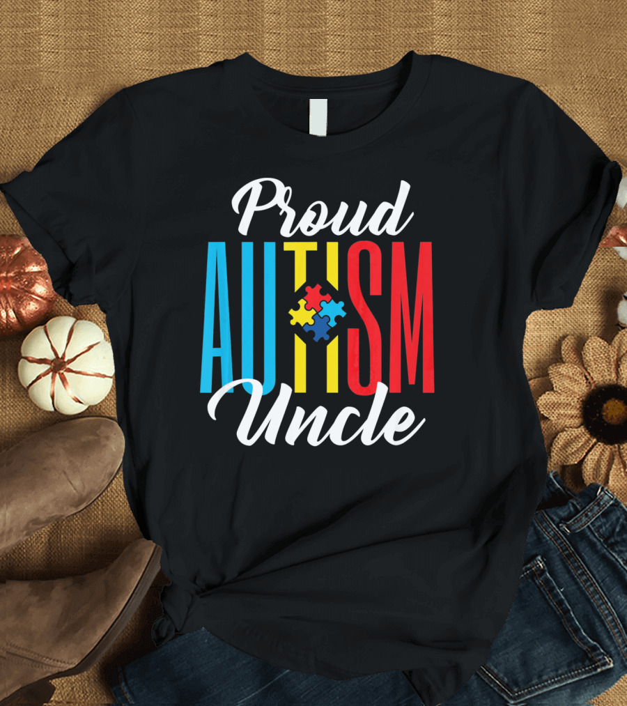 Proud Autism Uncle Puzzle Piece Awareness Support T-Shirt