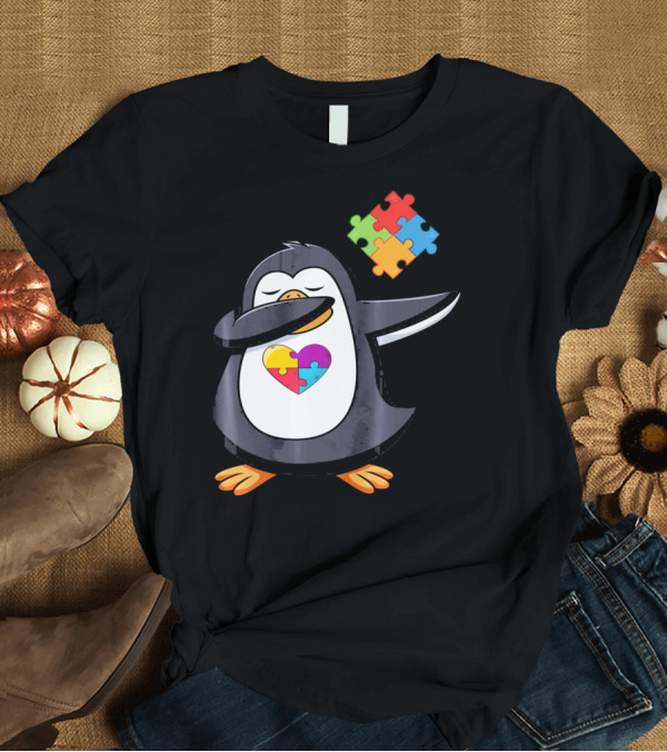 T-Shirt: Penguin Dab Puzzle Piece Heart Autism Awareness T-Shirt Penguin Dab Puzzle Piece Heart Autism Awareness T-Shirt