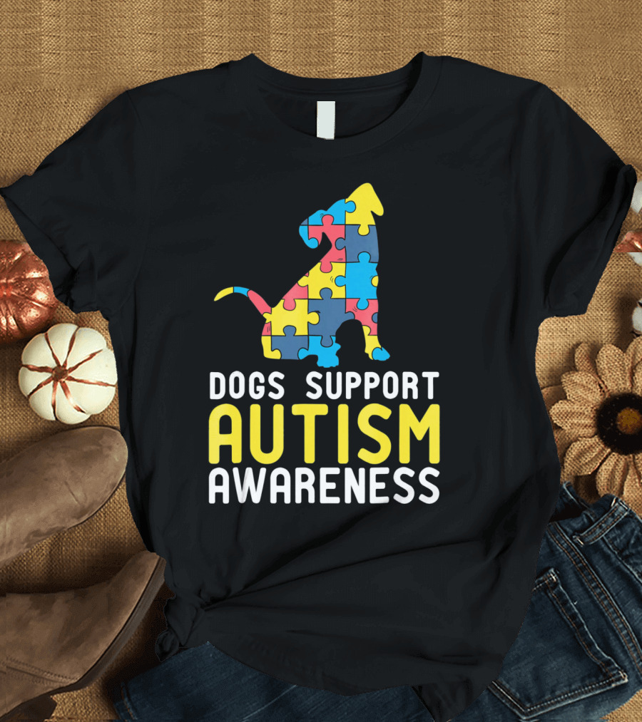 Dogs Support Autism Awareness Novelty Autism Dog Lover Awareness T-Shirt