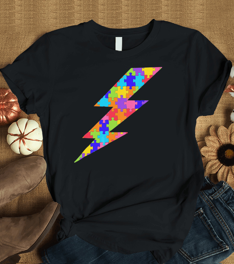 Lightning Bolt Puzzle Piece Autism Awareness Superhero T-Shirt