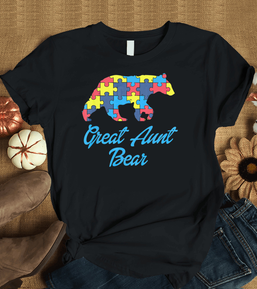 Great Aunt Bear Autism Awareness Puzzle T-Shirt