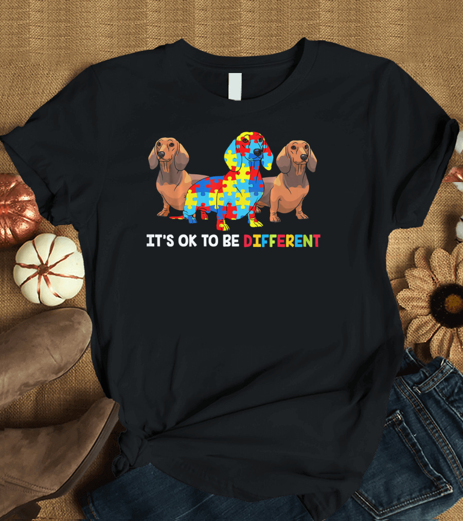 IT'S OK TO BE DIFFERENT Dachshund Autism Puzzle T-Shirt