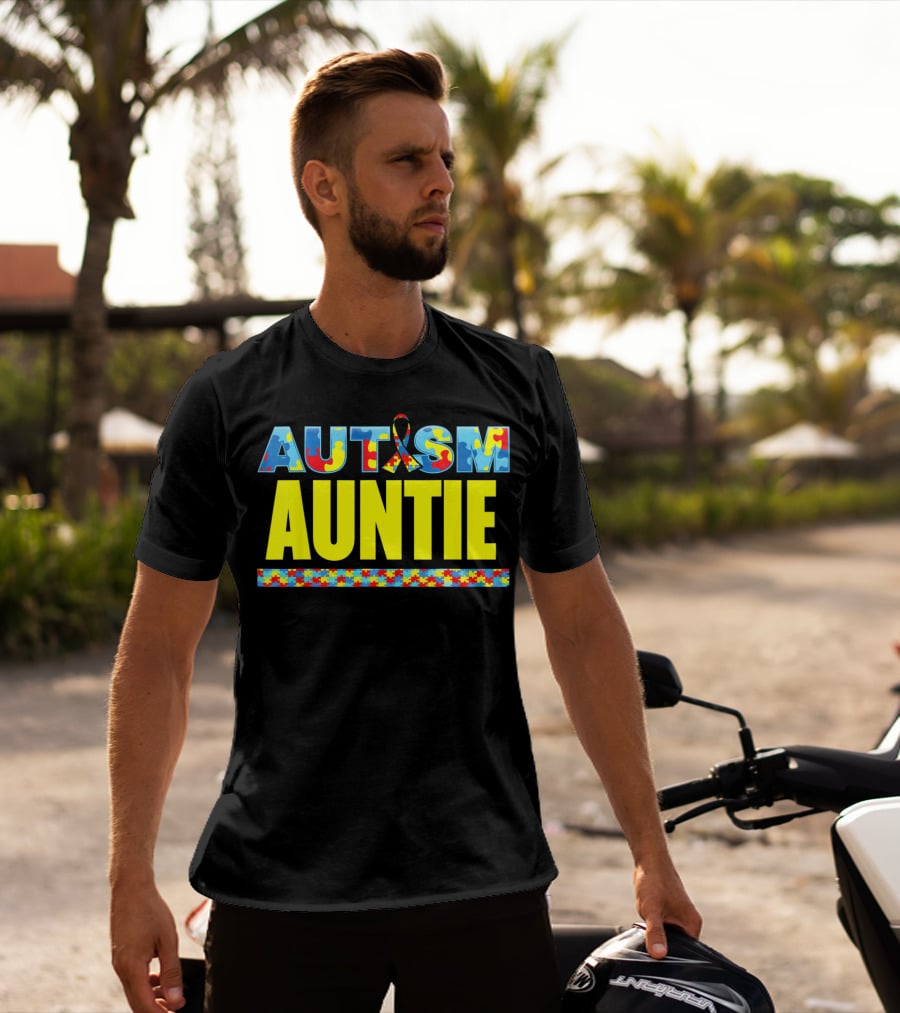 Autism Auntie Puzzle Ribbon Awareness Support T-Shirt