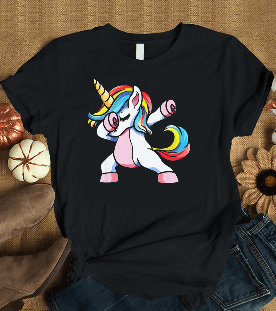 Autism Awareness Dabbing Unicorn Rainbow Mane T-Shirt
