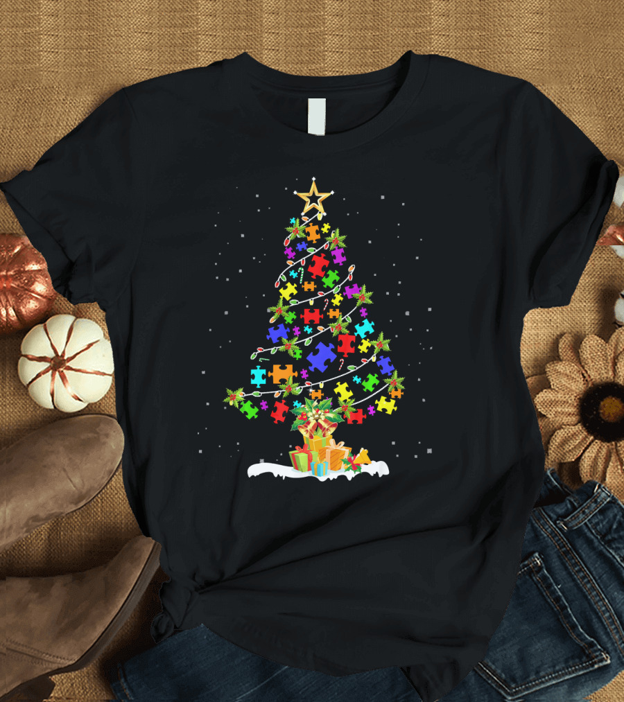 Autism Puzzle Christmas Tree Awareness Holiday T-Shirt