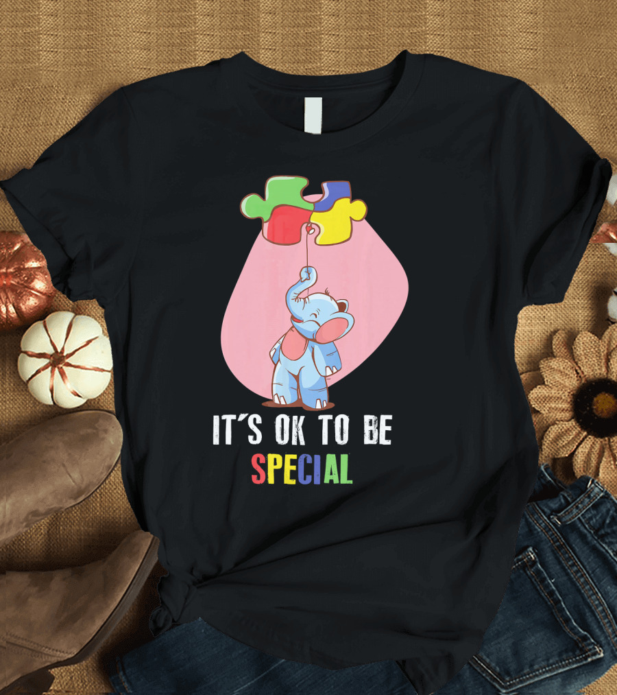 It's OK To Be Special Cute Elephant Autis Puzzle Colors T-Shirt