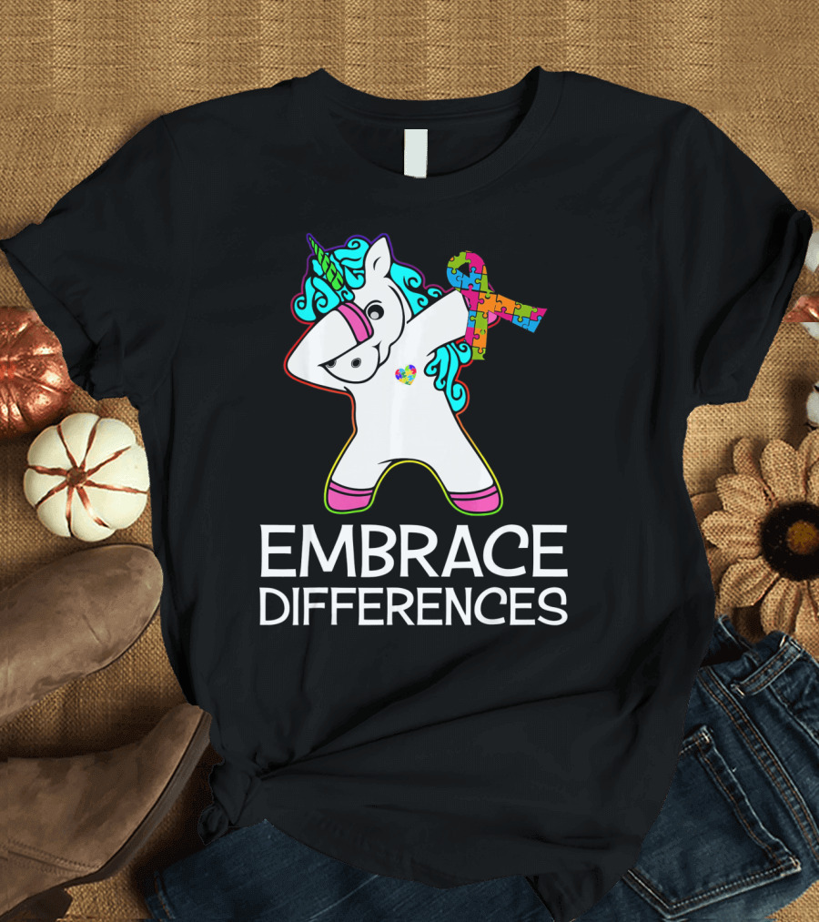 Embrace Differences Unicorn Autism Awareness Puzzle T-Shirt