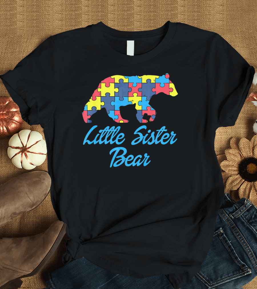 Autism Awareness Little Sister Bear Puzzle T-Shirt