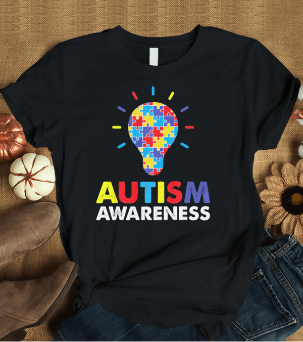 T-Shirt: Autism Awareness Puzzle Light Bulb T-Shirt Autism Awareness Puzzle Light Bulb T-Shirt