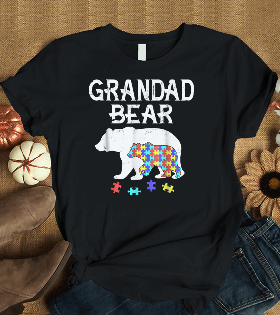 Grandad Bear Autism Awareness Puzzle Bear T-Shirt