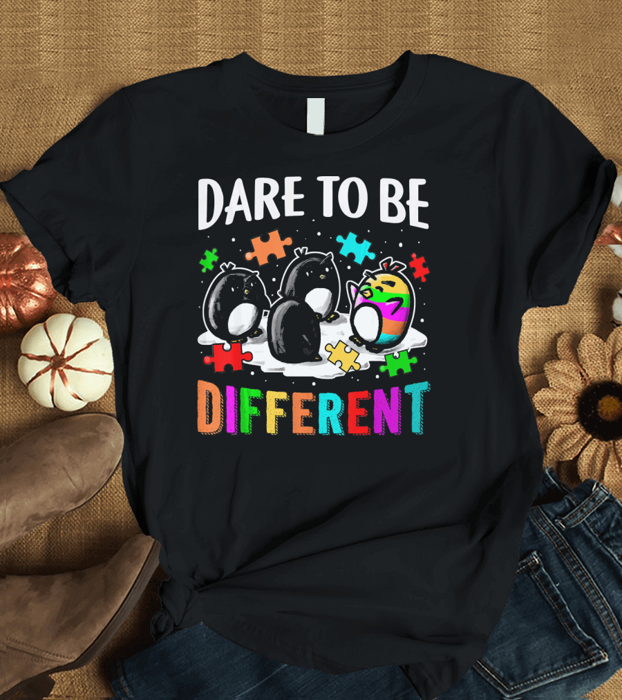 Dare To Be Different Penguin Puzzle Autism Awareness T-Shirt