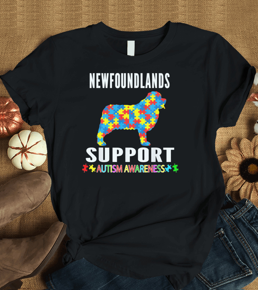 Newfoundlands Support Autism Awareness Puzzle Dog T-Shirt