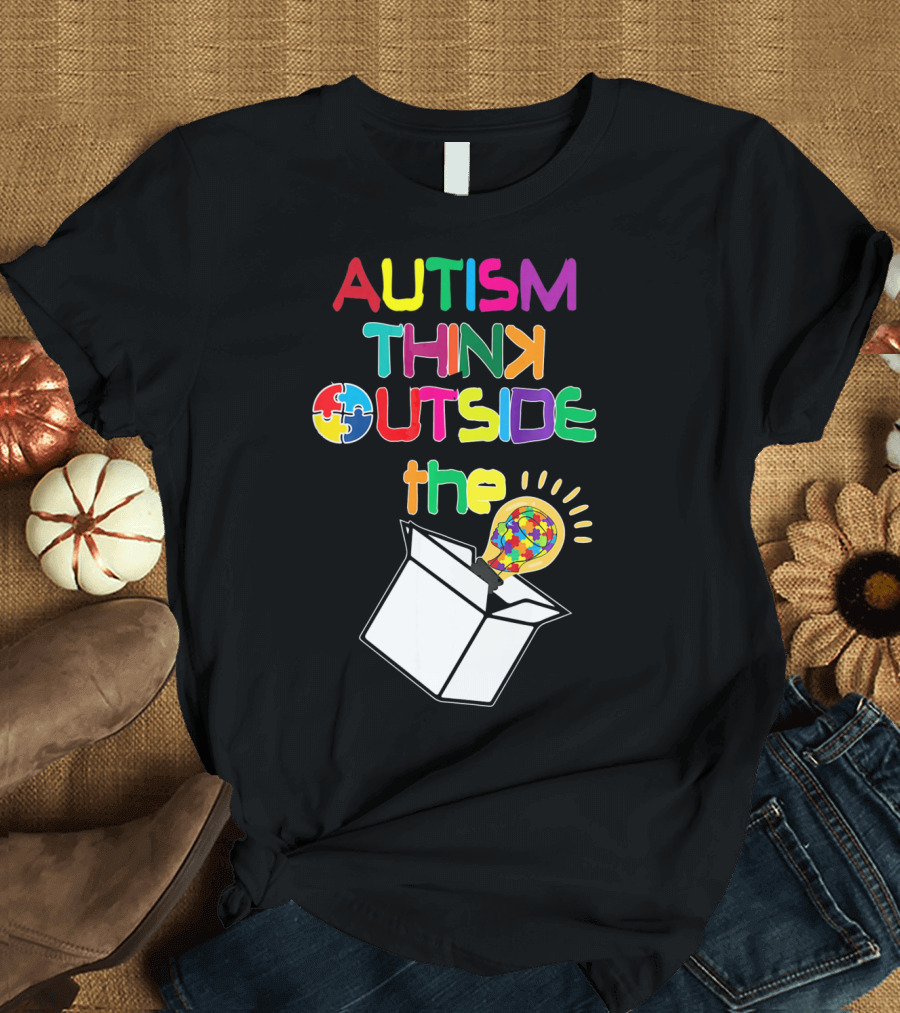 Autism Think Outside the Box Puzzle Piece Lightbulb Awareness T-Shirt