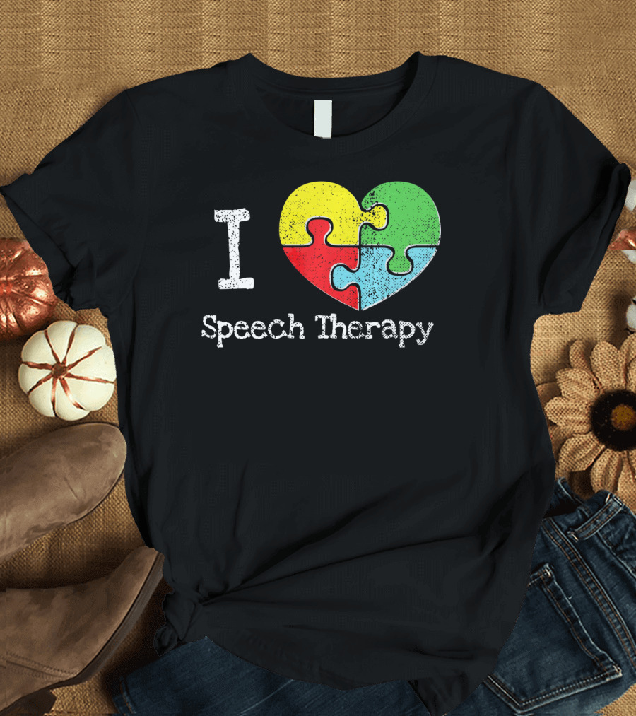 I Heart Speech Therapy Puzzle Autism Awareness T-Shirt