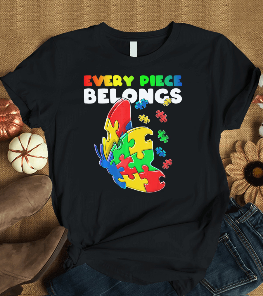 Every Piece Belongs Autism Awareness Butterfly Puzzle Pieces T-Shirt