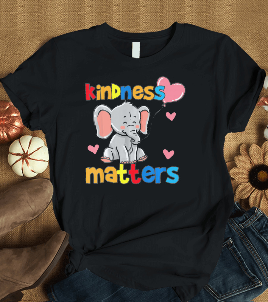Kindness Matters Autism Awareness Elephant with Hearts T-Shirt