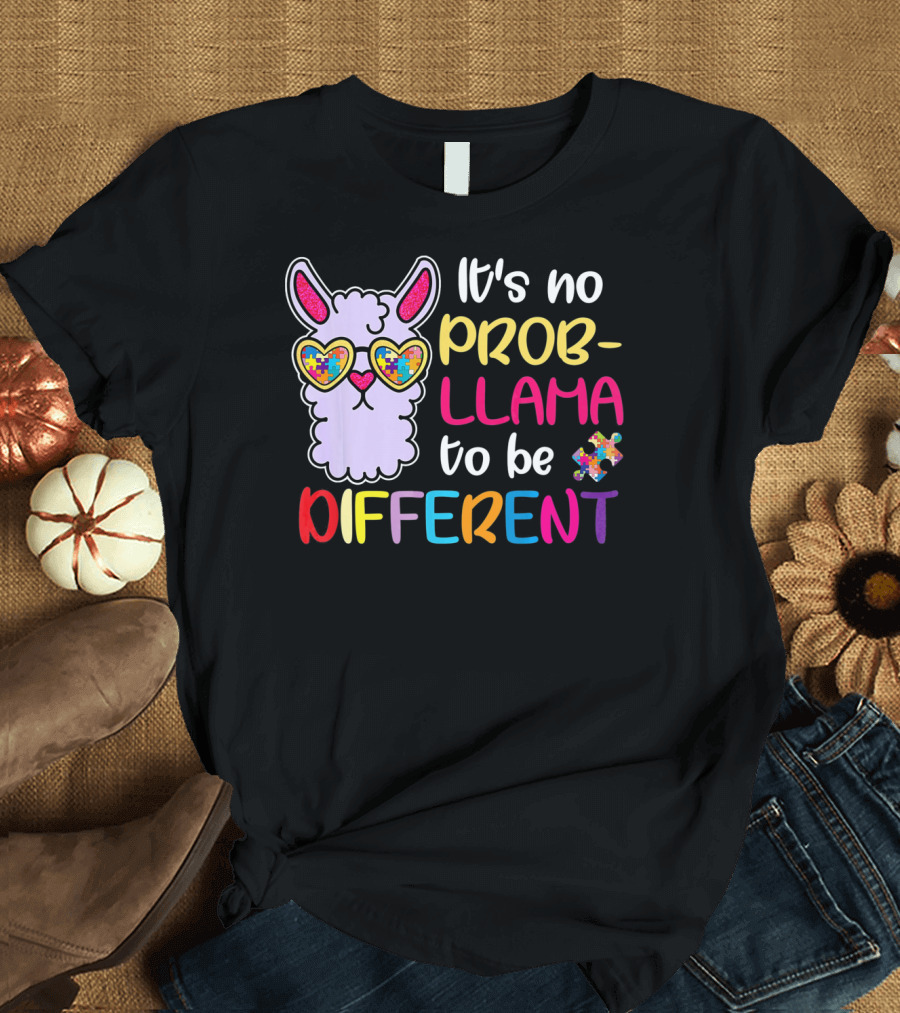 It's No Prob-Llama to Be Different Puzzle Heart Glasses T-Shirt