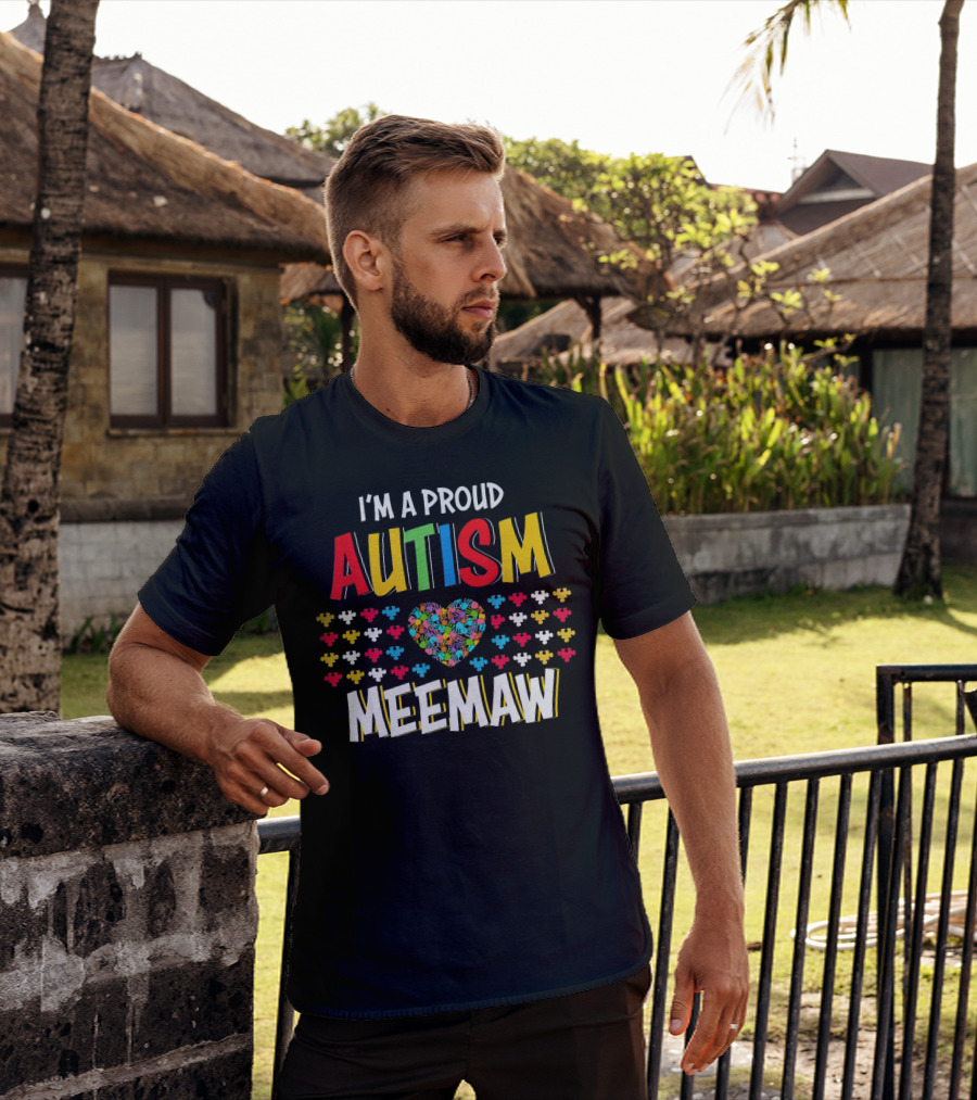 Proud Autism Meemaw Heart Puzzle T-Shirt