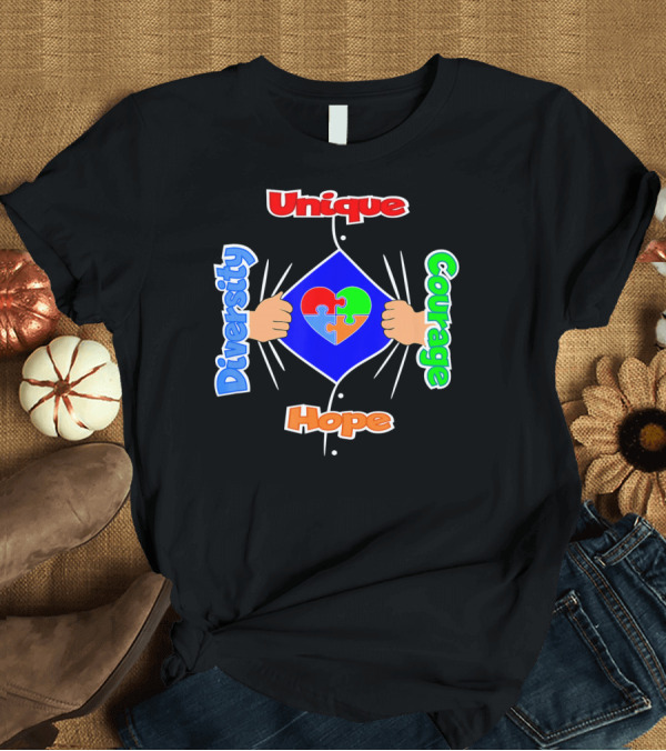 T-Shirt: Diversity Unique Courage and Hope Puzzle Heart Superman T-Shirt Diversity Unique Courage and Hope Puzzle Heart Superman T-Shirt