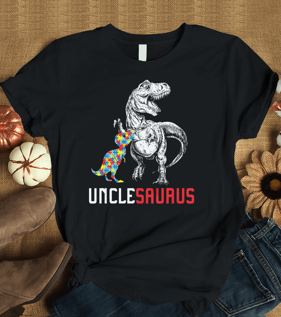 UNCLESAURUS Autism Awareness Dinosaur Puzzle T-Shirt