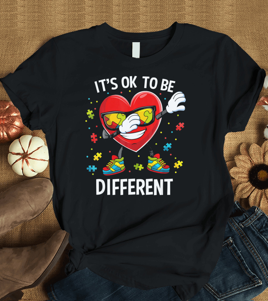 It's OK to Be Different Dabbing Heart Puzzle Pieces Auti T-Shirt