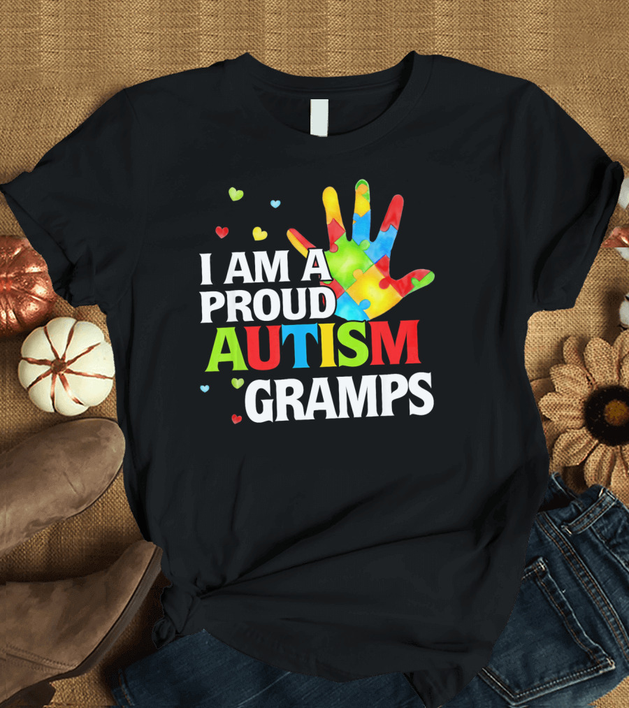 I Am A Proud Autism Gramps Puzzle Piece Hand Heart T-Shirt