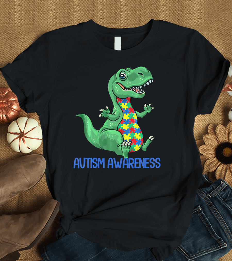 Autism Awareness T Rex Puzzle Pieces Boy T-Shirt