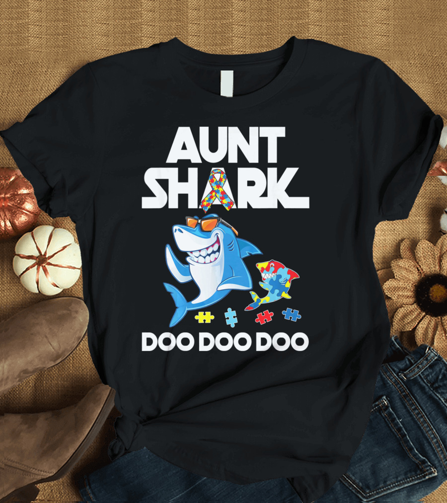 Aunt Shark Autism Awareness Doo Doo Doo T-Shirt