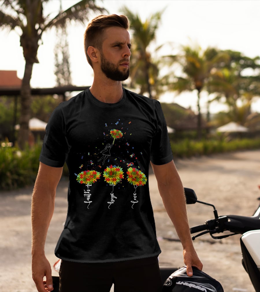 Faith Hope Love Sunflower Puzzle Pieces Balloon T-Shirt