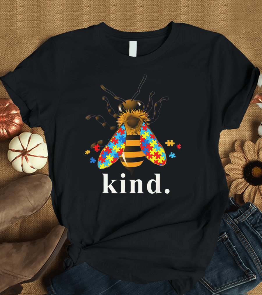 Autism Awareness Bee with Puzzle Piece Wings and Kind Text T-Shirt